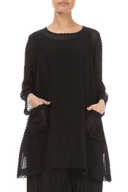 Flared Black Dotty Silk Tunic