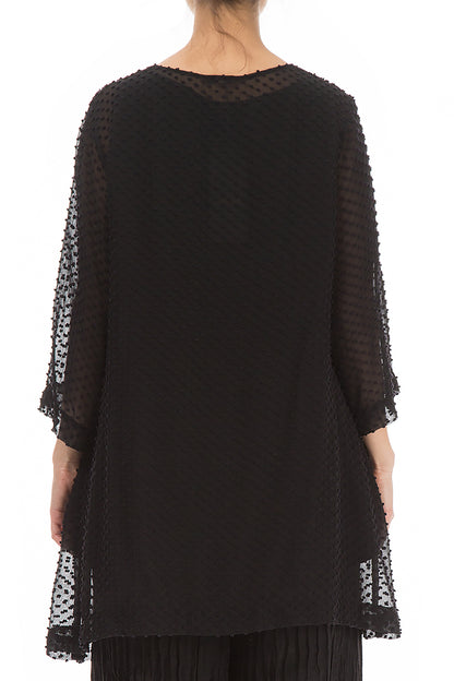 Flared Black Dotty Silk Tunic