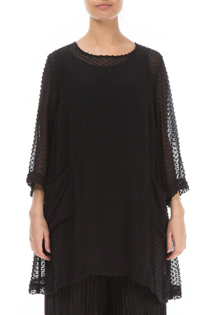 Flared Black Dotty Silk Tunic