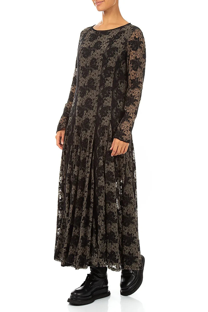 Flared Black Floral Cotton Lace Dress 3