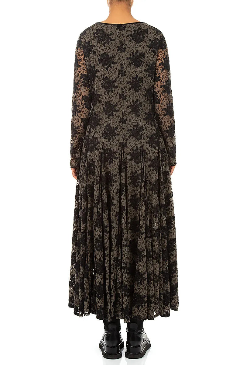 Flared Black Floral Cotton Lace Dress 2