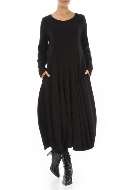 Flared Black Jersey Cotton Dress