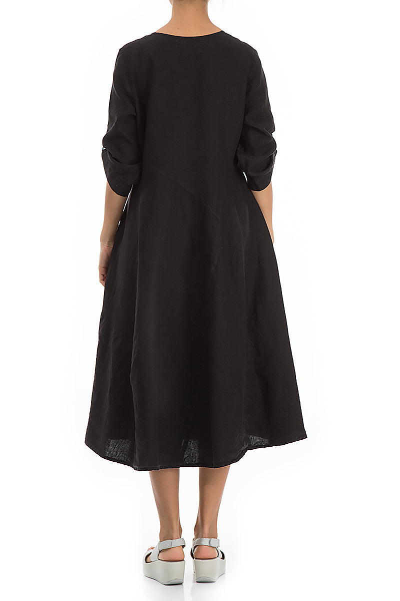 Flared A-Line Black Linen Dress