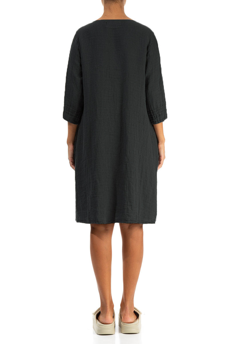 Flared Black Linen Dress