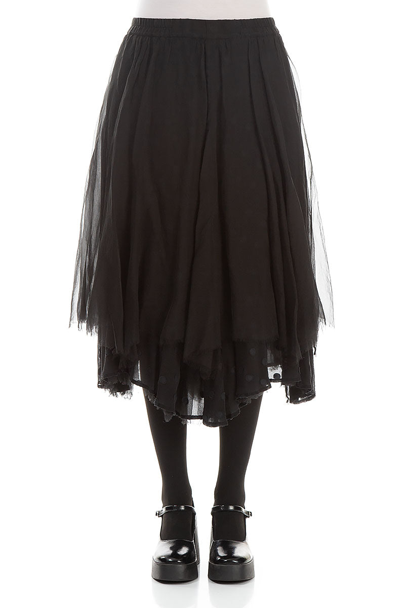 Flared Black Silk Chiffon Skirt