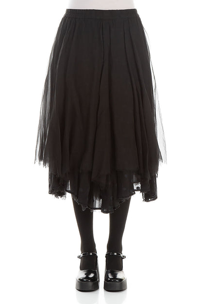 Flared Black Silk Chiffon Skirt