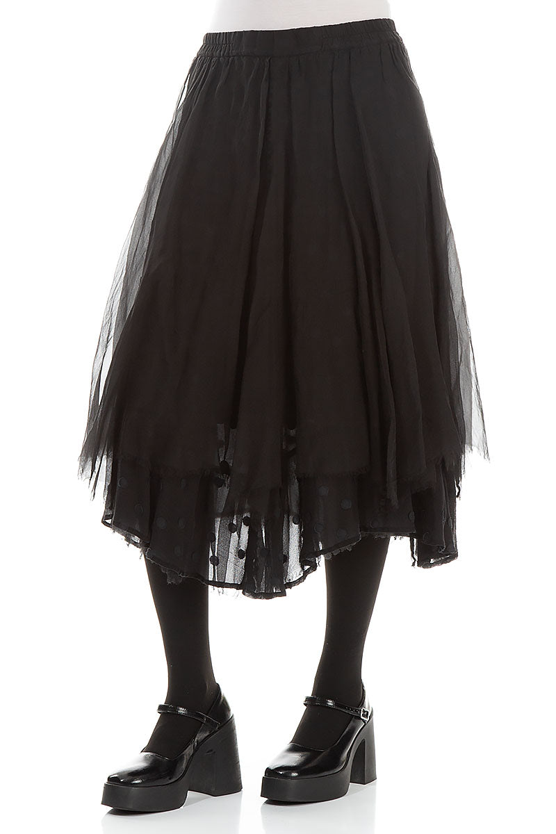 Flared Black Silk Chiffon Skirt