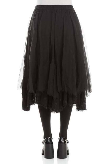 Flared Black Silk Chiffon Skirt