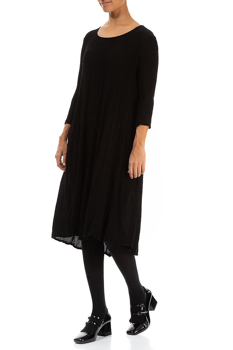 Flared Black Silk Viscose Dress