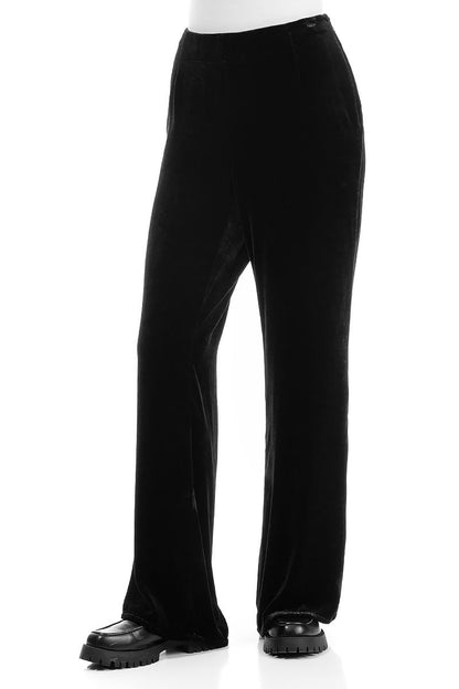 Flared Black Stretch Silk Velvet Trousers