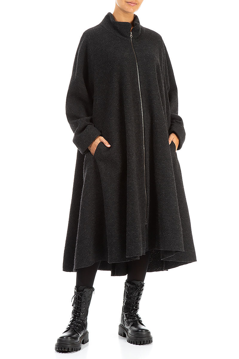Flared Dark Grey Wool Coat 4