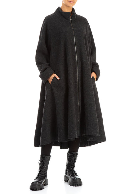 Flared Dark Grey Wool Coat 4