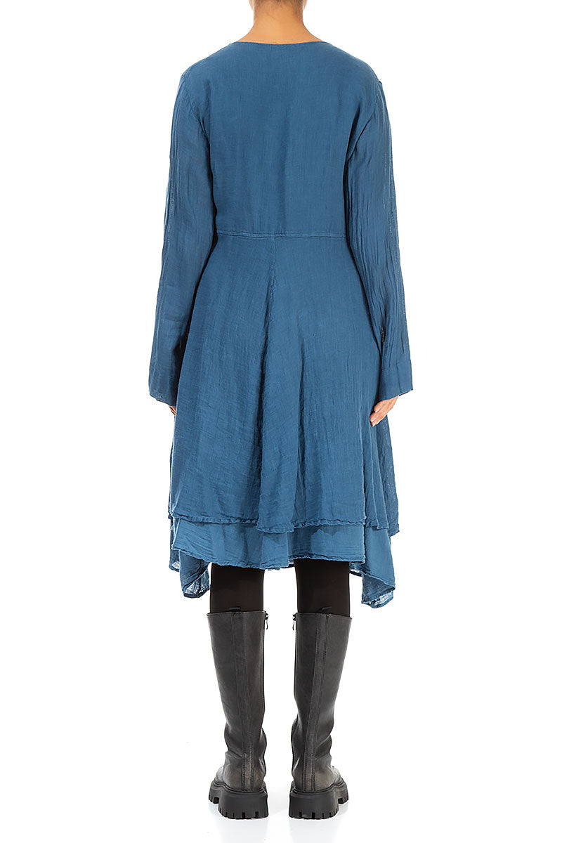 Flared Blue Gauze Linen Tunic Dress