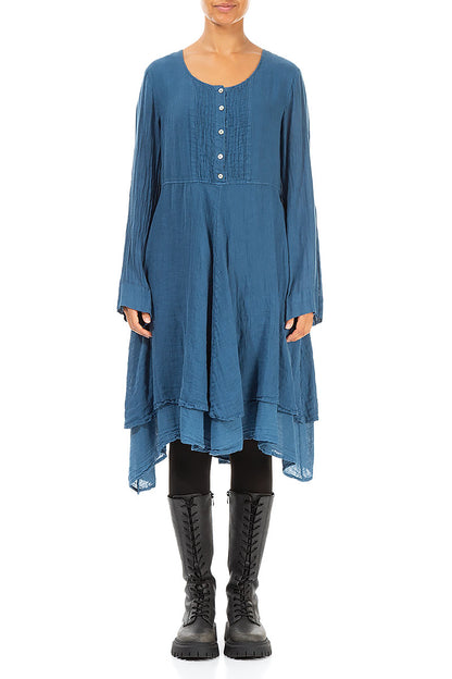 Flared Blue Gauze Linen Tunic Dress