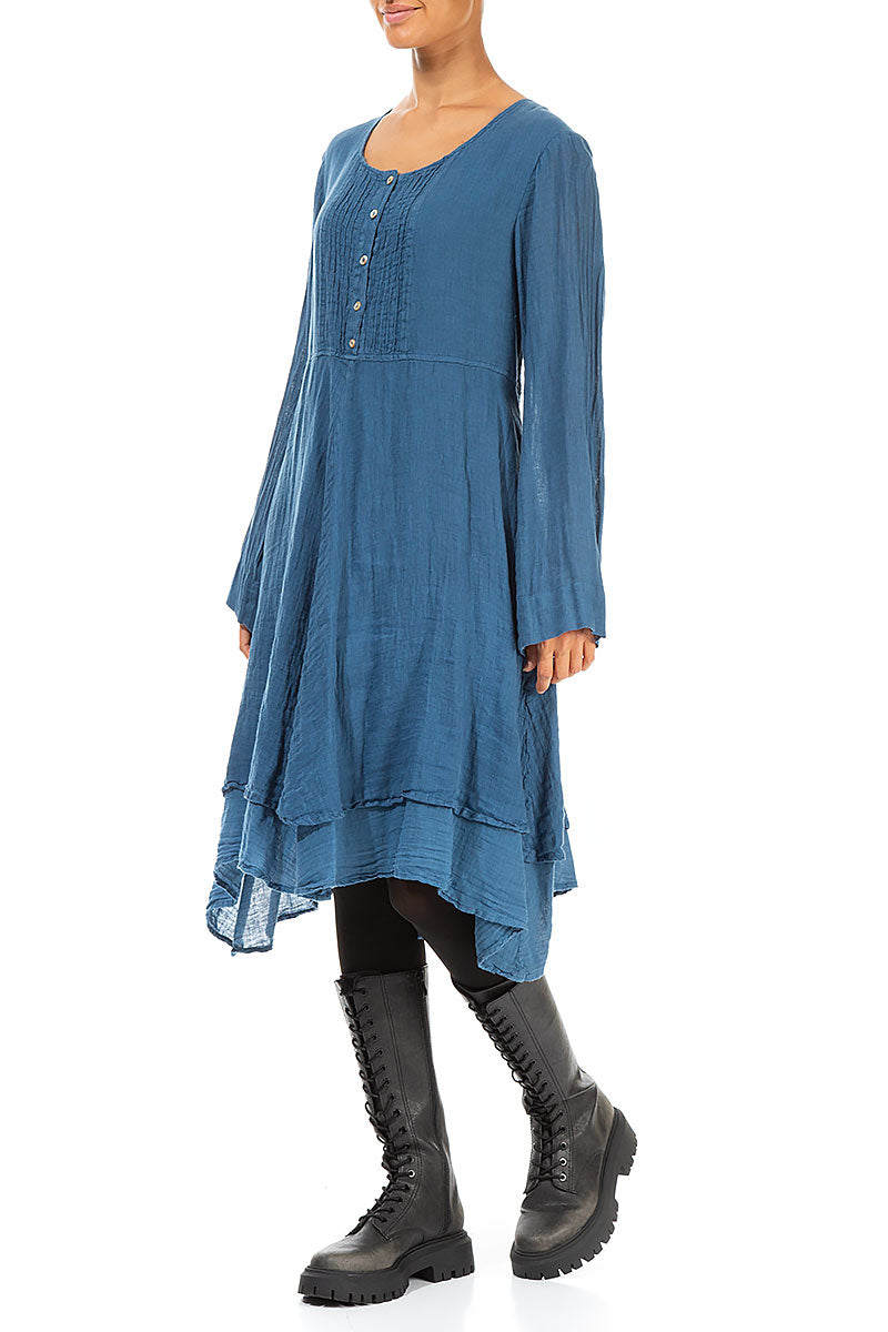 Flared Blue Gauze Linen Tunic Dress