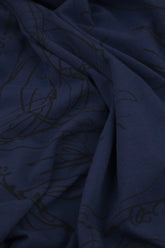 Flared Boxy Royal Blue Abstract Draw Cotton Dress 5