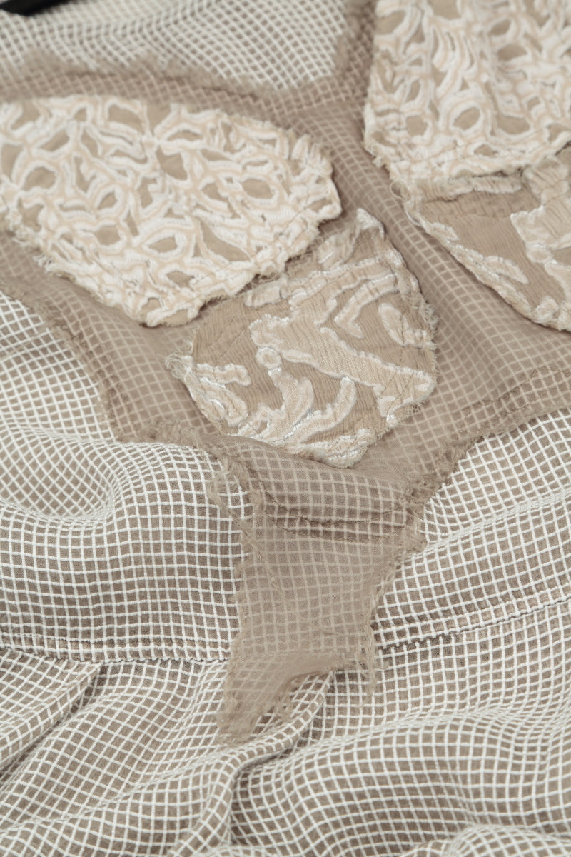 Flared Butterfly Beige Mesh Silk Dress 5