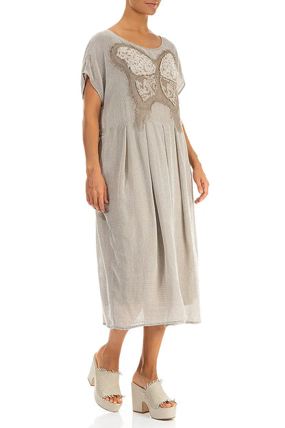 Flared Butterfly Beige Mesh Silk Dress 3