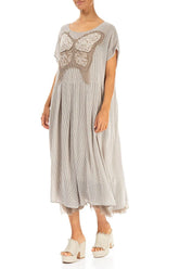 Flared Butterfly Beige Mesh Silk Dress 3