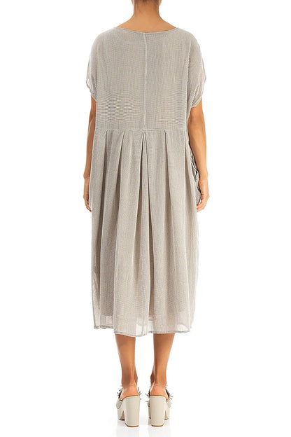 Flared Butterfly Beige Mesh Silk Dress 2