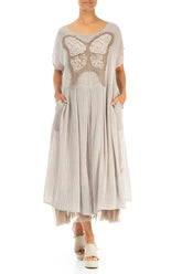 Flared Butterfly Beige Mesh Silk Dress 4