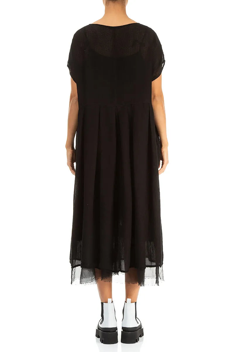 Flared Butterfly Black Mesh Silk Dress 2