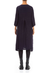 Flared Buttons Royal Purple Mélange Linen Dress 2