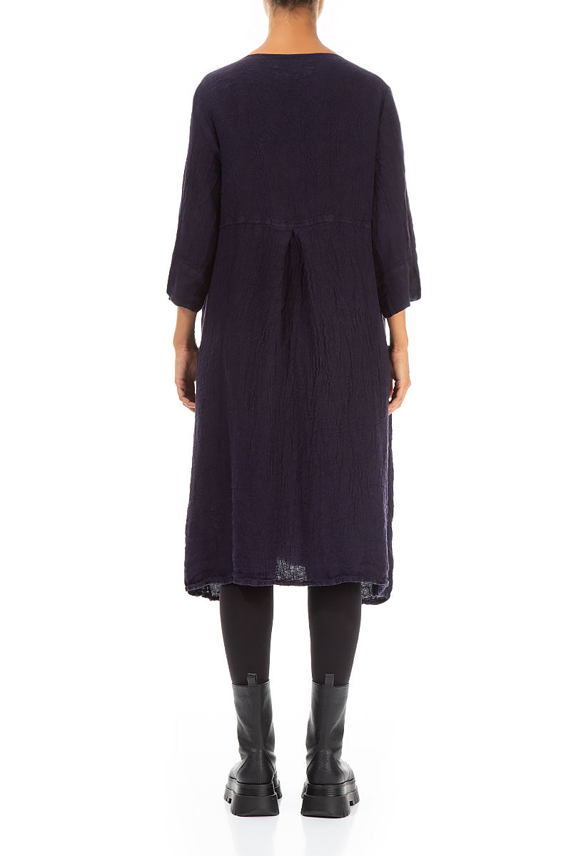 Flared Buttons Royal Purple Mélange Linen Dress 2