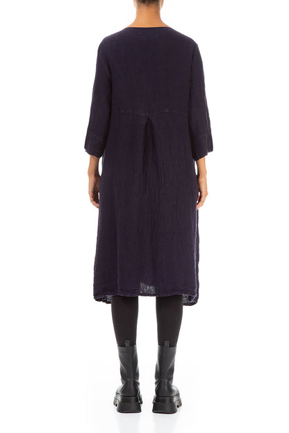 Flared Buttons Royal Purple Mélange Linen Dress 2