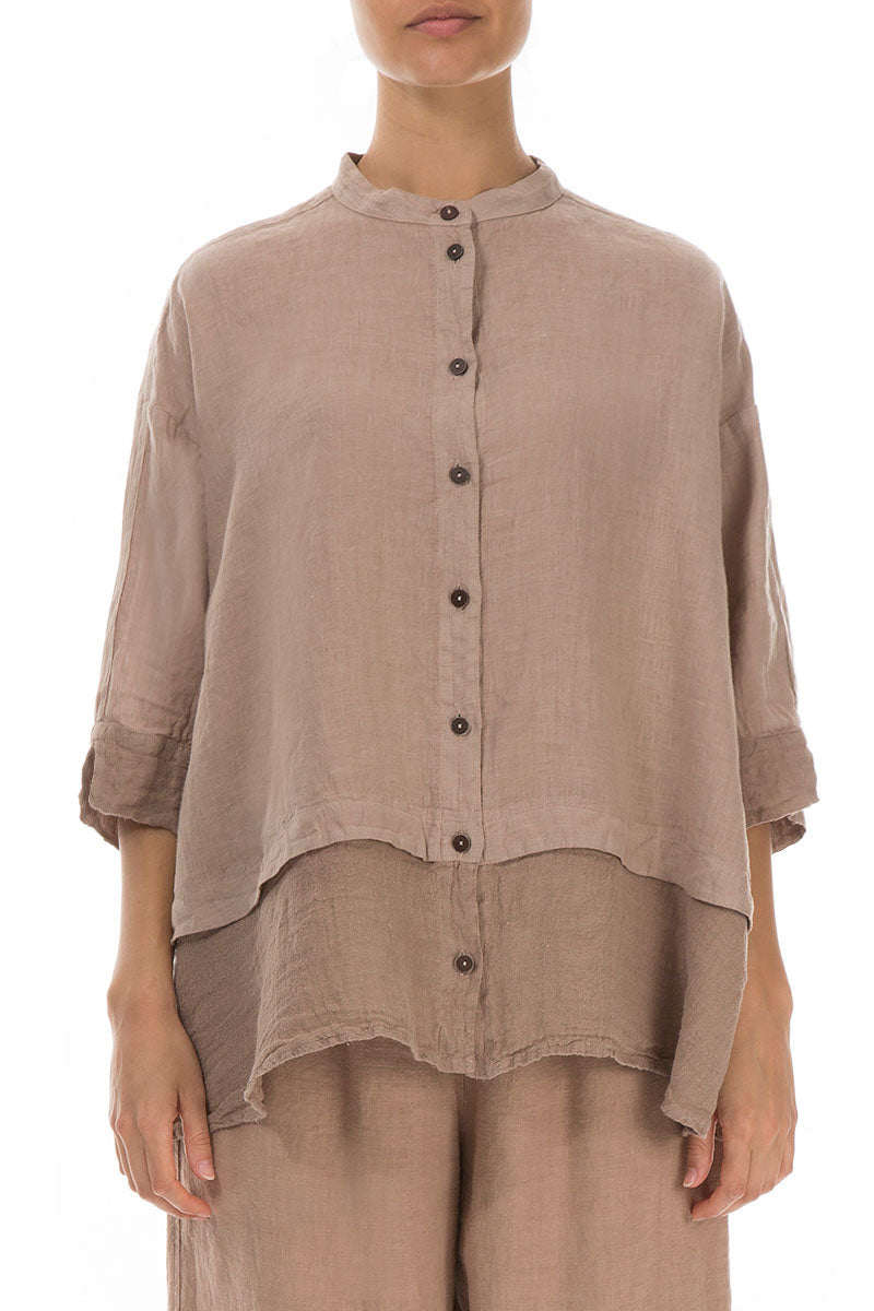 Flared Cappuccino Linen Shirt 1