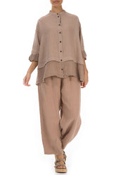 Flared Cappuccino Linen Shirt 4