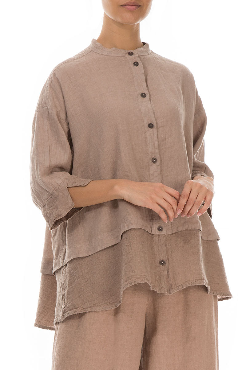 Flared Cappuccino Linen Shirt 3