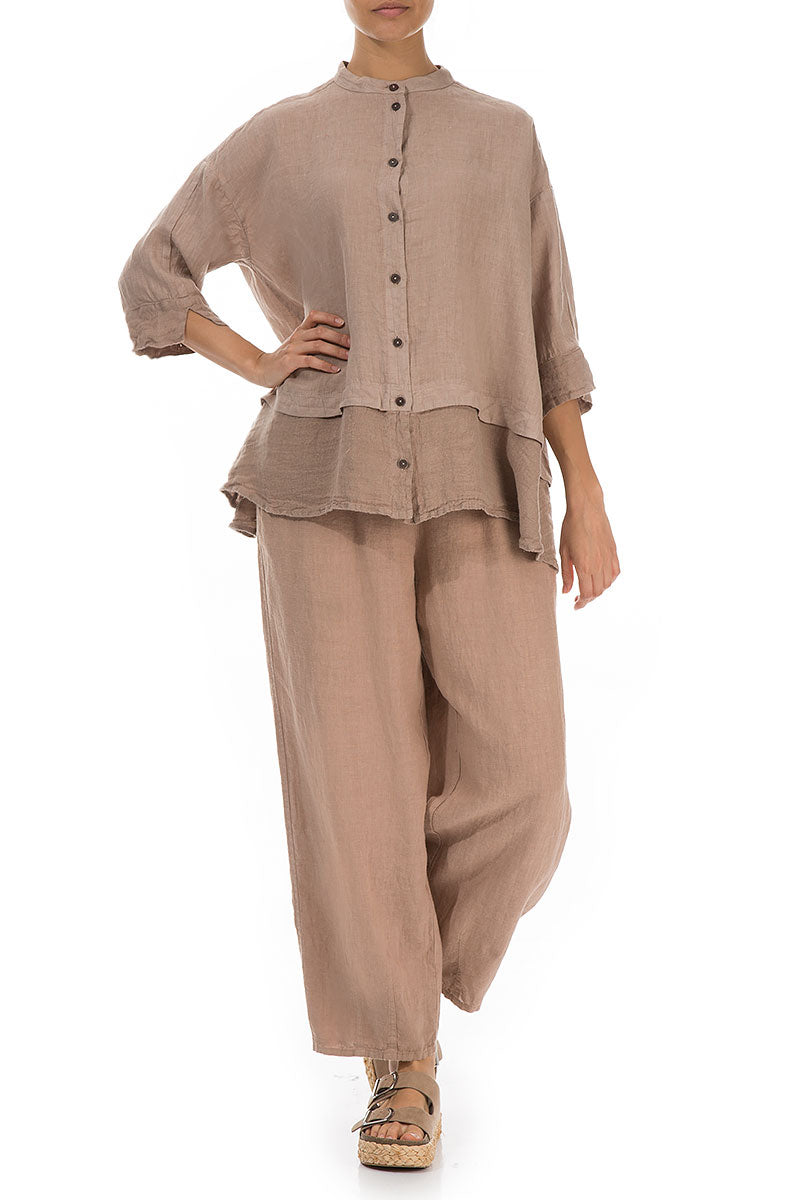 Flared Cappuccino Linen Shirt 5