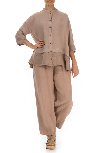 Flared Cappuccino Linen Shirt 5