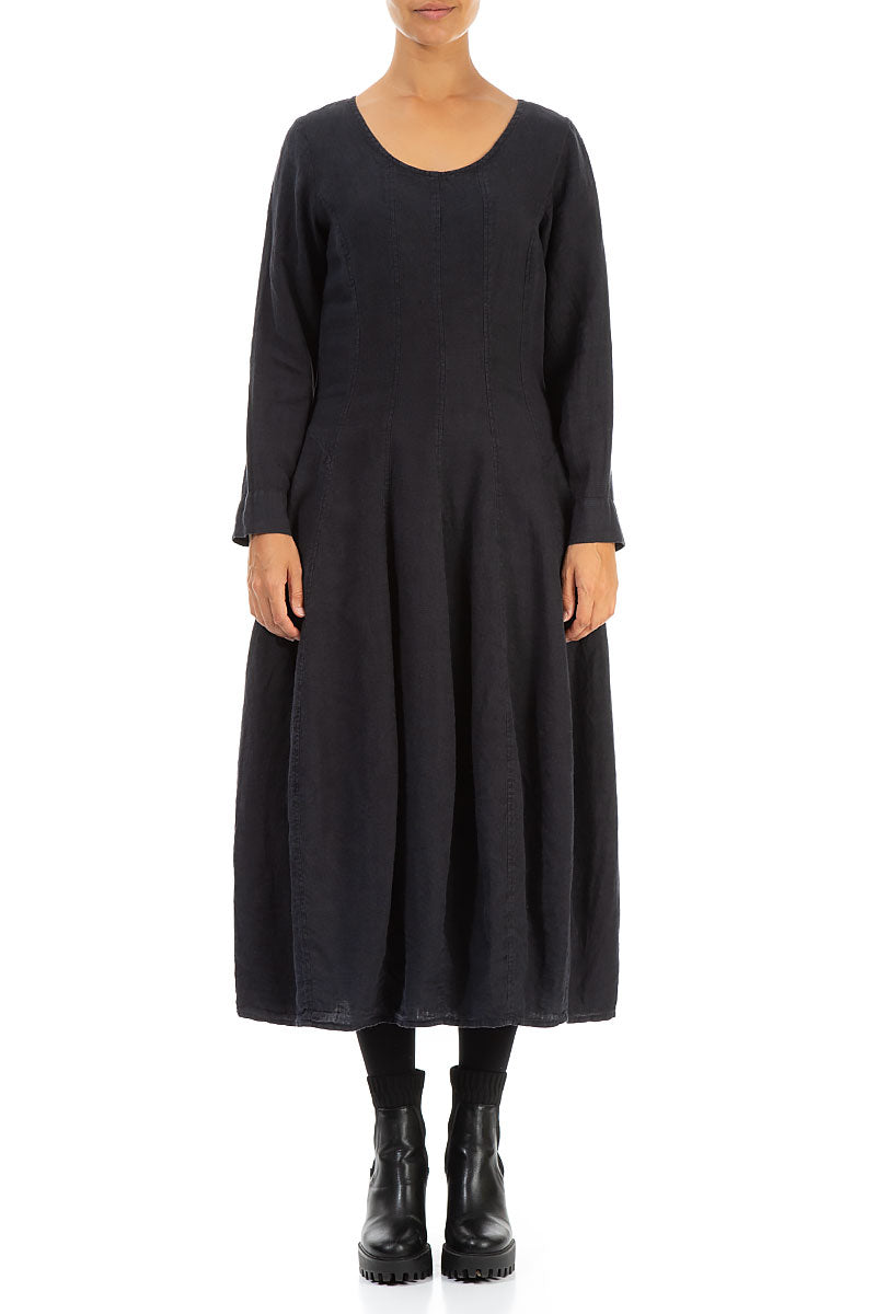 Flared Charcoal Linen Dress