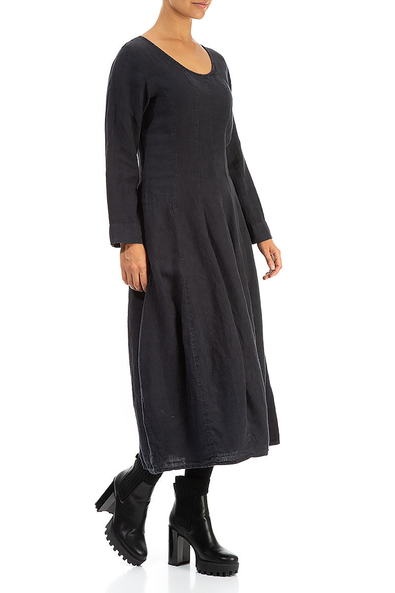 Flared Charcoal Linen Dress