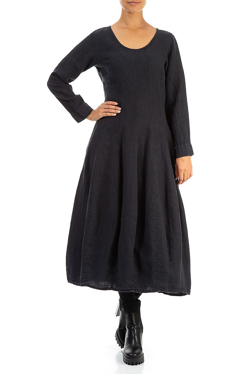 Flared Charcoal Linen Dress