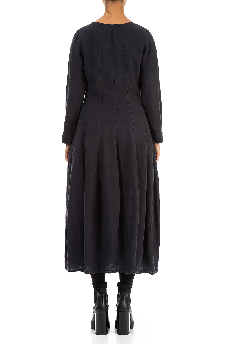 Flared Charcoal Linen Dress