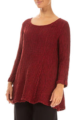 Flared Cherry Red Textured Linen Tunic 3