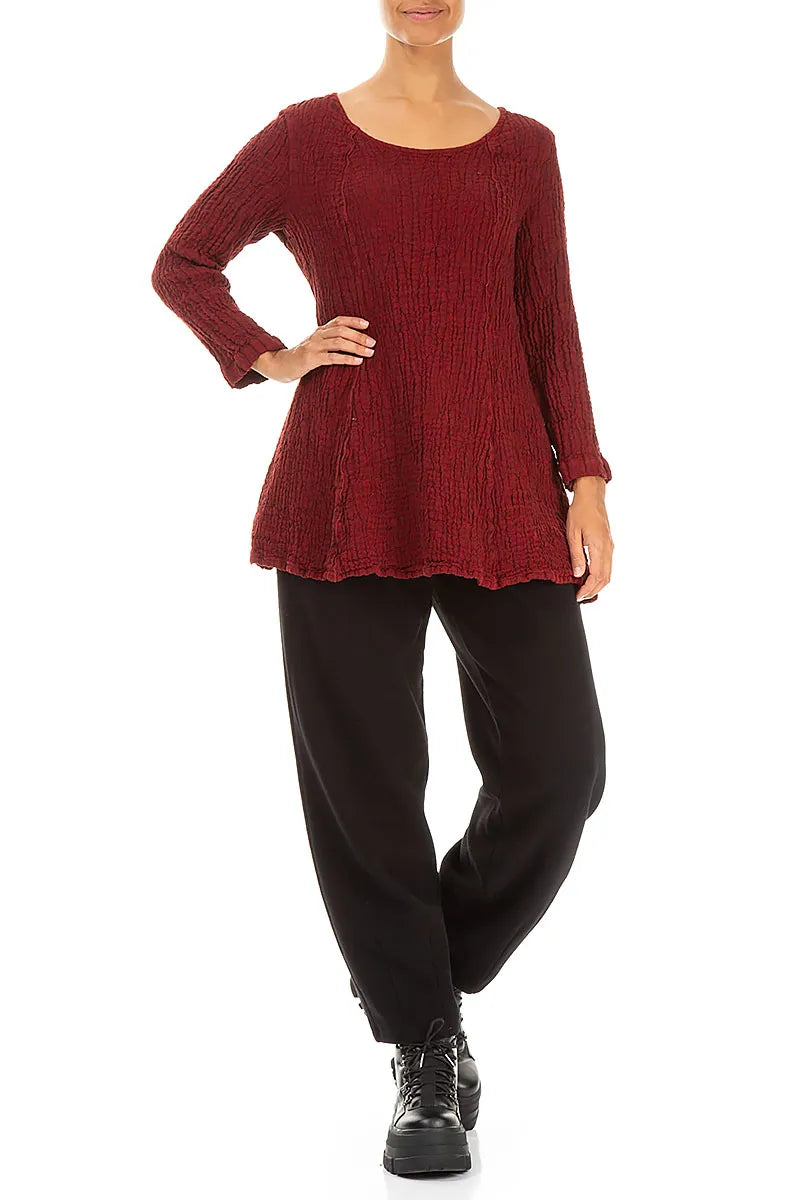 Flared Cherry Red Textured Linen Tunic 4