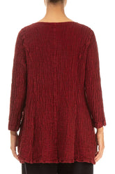 Flared Cherry Red Textured Linen Tunic 2