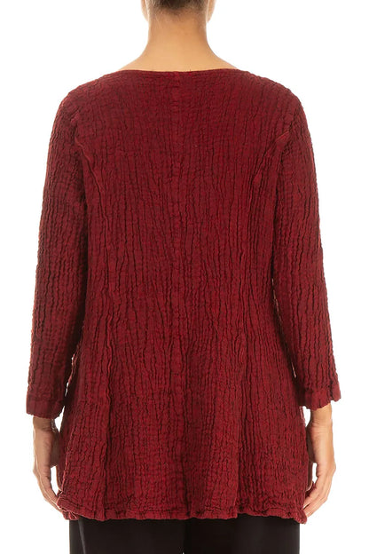 Flared Cherry Red Textured Linen Tunic 2