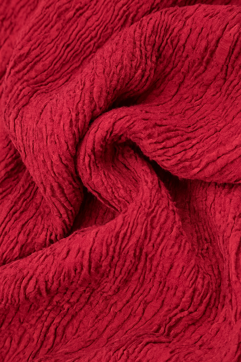 Flared Cherry Red Textured Silk Linen Dress 5