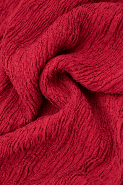 Flared Cherry Red Textured Silk Linen Dress 5