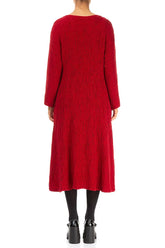 Flared Cherry Red Textured Silk Linen Dress 2