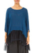 Flared Chiffon Hem Royal Blue Silk Blouse 1