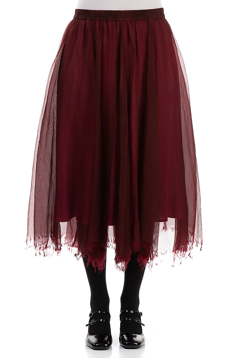 Flared Claret Silk Chiffon Skirt