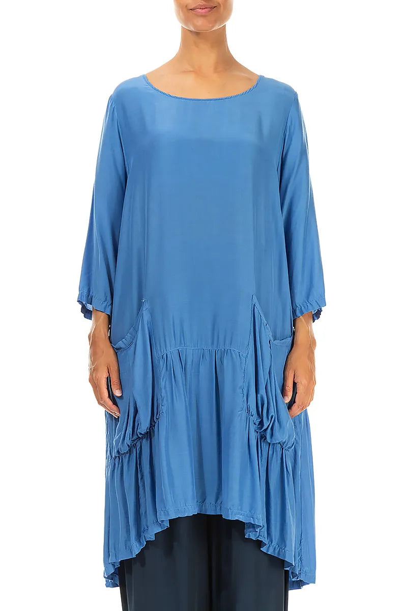 Flared Cobalt Blue Silk Bamboo Tunic 1