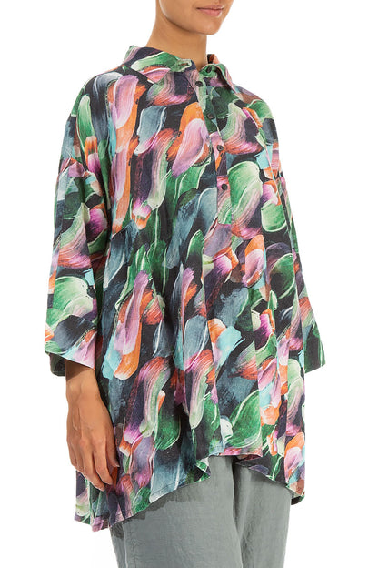Flared Collar Neck Paint Charm Linen Shirt 3
