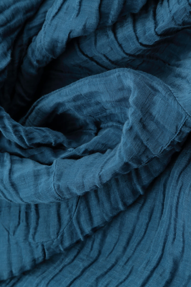 Flared Crinkled Azure Silk Linen Dress